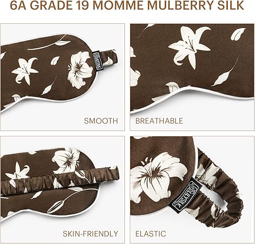 Miniatura 9 de LILYSILK Máscara para dormir 100% seda, suave y agradable al tacto, antifaz para dormir con banda elástica, exquisito estampado de lirio para