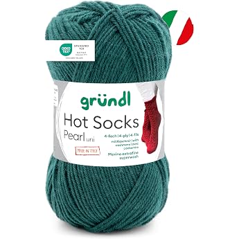Gr ndl Wool Hot Socks Pearl Plain 4-Ply Sock Wool 1 Ball 50 g Fir
