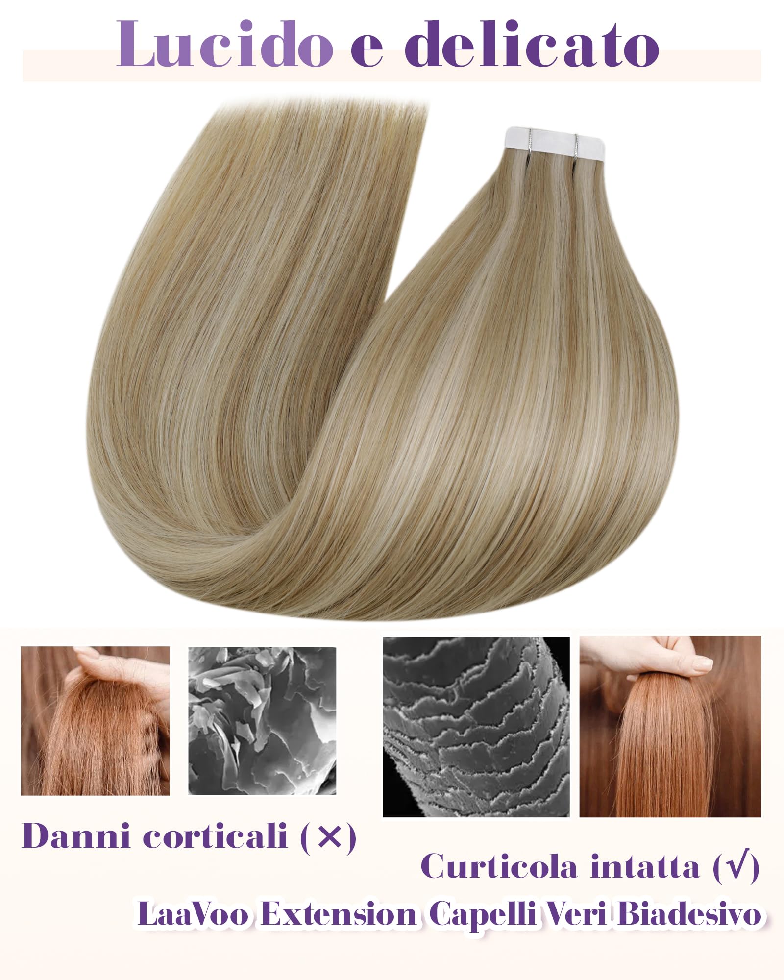 LaaVoo Extension Capelli Veri Biondo Balayage Naturali Marrone e Highlight Biondo Extension Biadesive Capelli Veri Lisci Remy Tape in Hair Extensions 20pz 50cm 50g #12/24