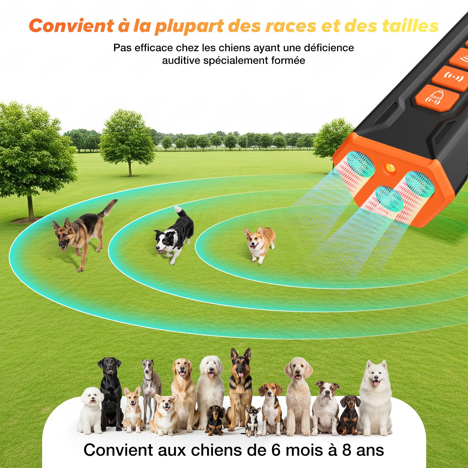 Anti Bell Gerät Hunde - 4 Modi Hundetrainingsgerät bis 23 Fuß Reichweite, Wiederaufladbar Ultraschall Hundeabwehr mit Frequenze Taschenlampe, Effektiv Hundetrainings Geräte Draußen Zuhause
