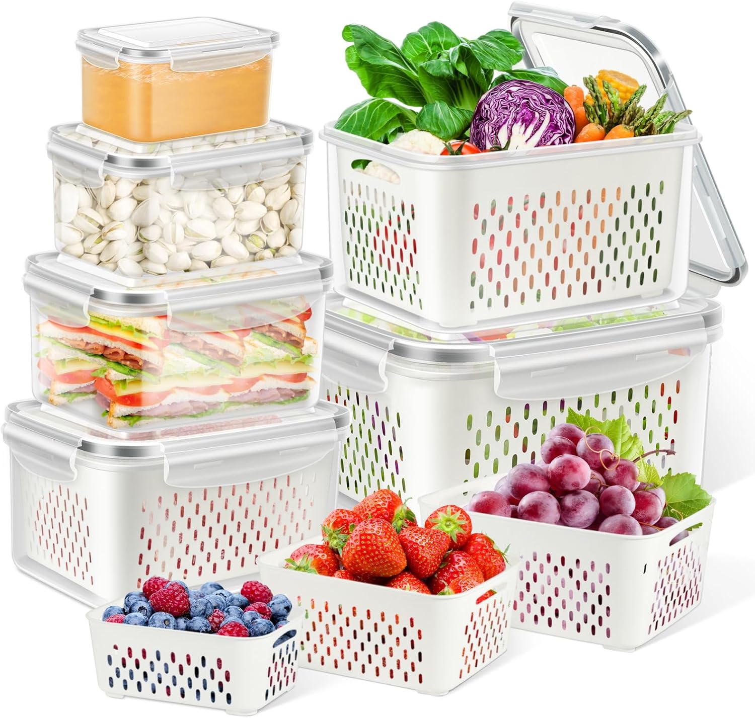 TBMax 12-Pack Fruit Storage Containers with Airtight Lids for Fridge