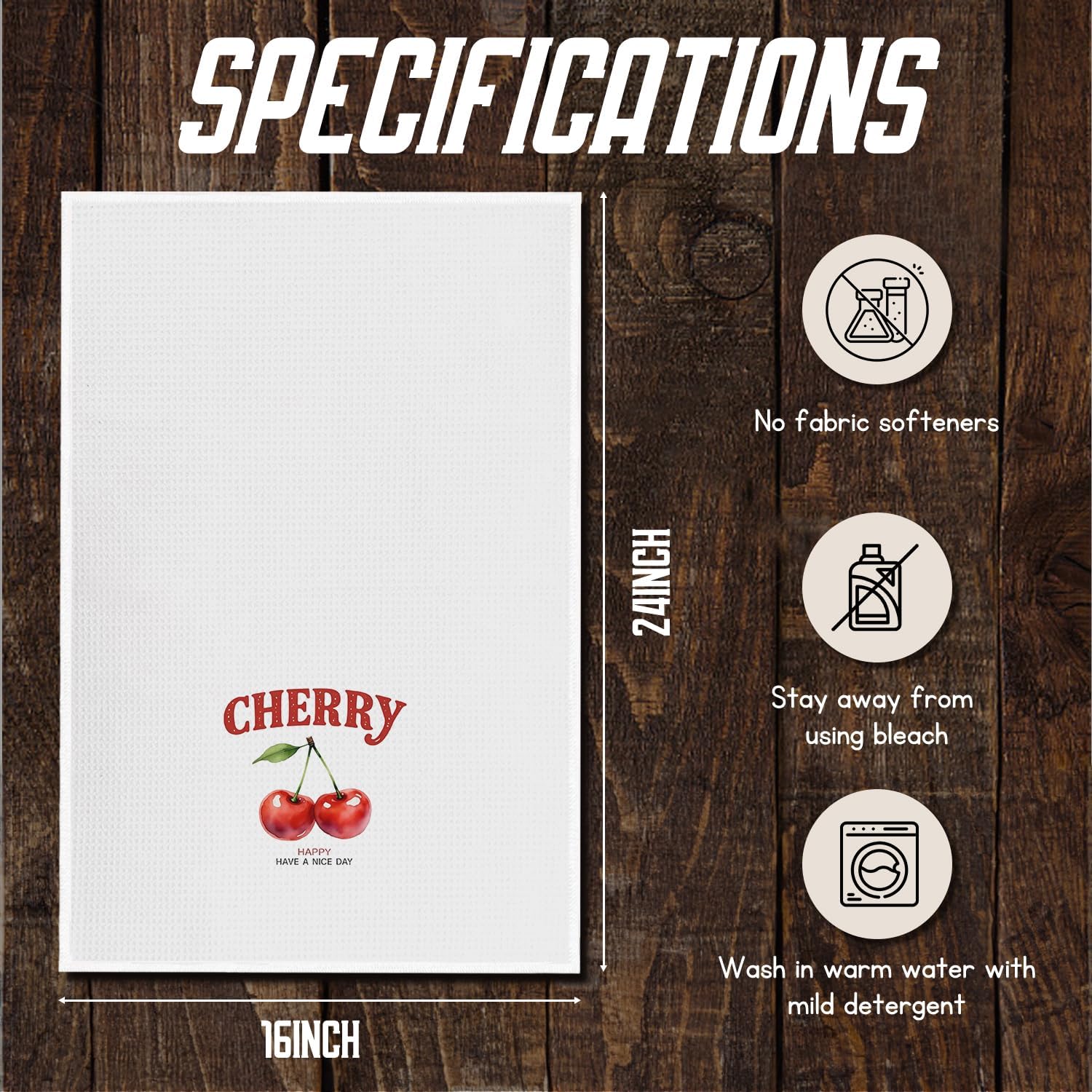 Inspirational Cherry Fruit Kitchen Towels, Cherry Gifts for Women Dish Tea Towels, Have a Nice Day Motivational Cherries Decorative Hand Towel for Kitchen Bathroom, 16x24 Inch - Image 6