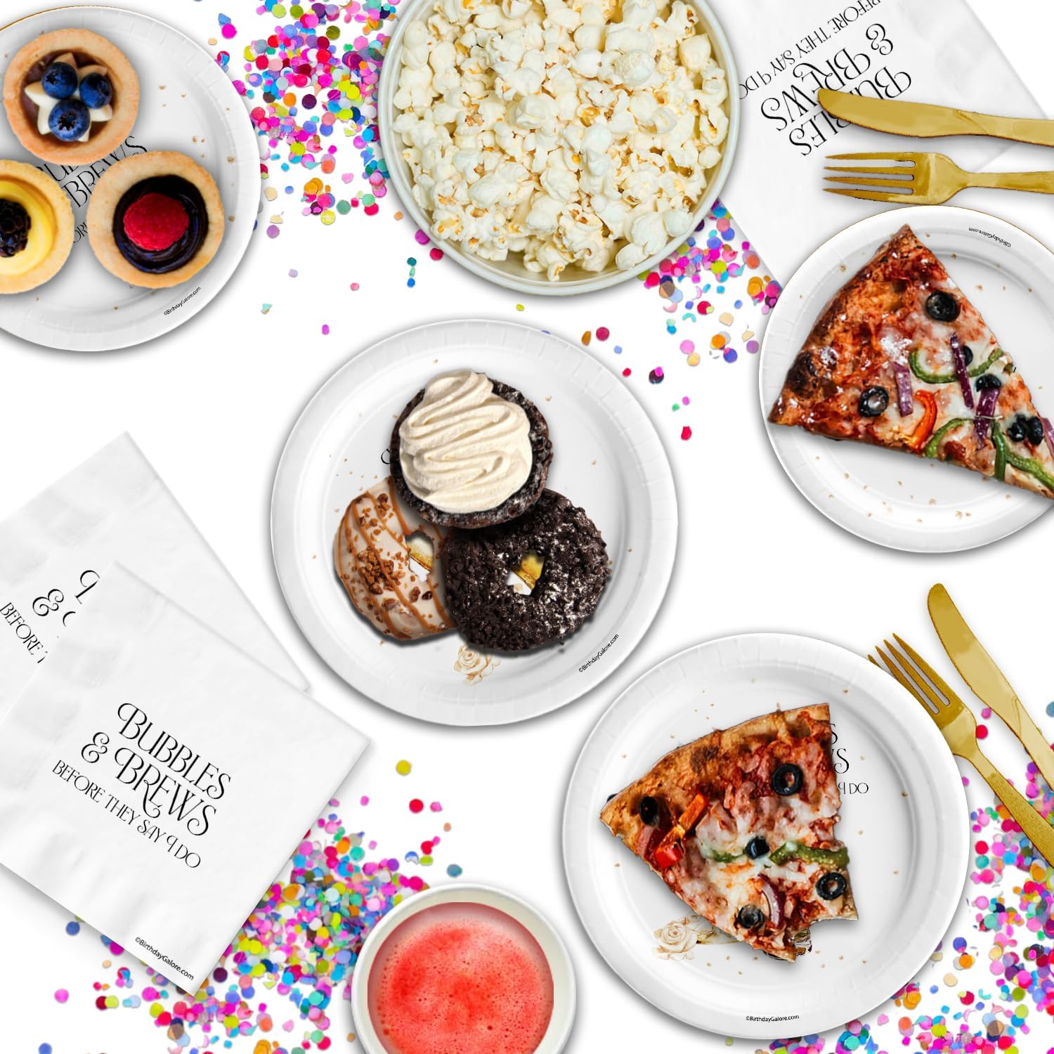 Bubbles and Brews Bridal Shower Party Supplies - 24 Piece Tableware Set Includes Large 9" Dinner Plates and 7" Dessert Paper Plates Napkins