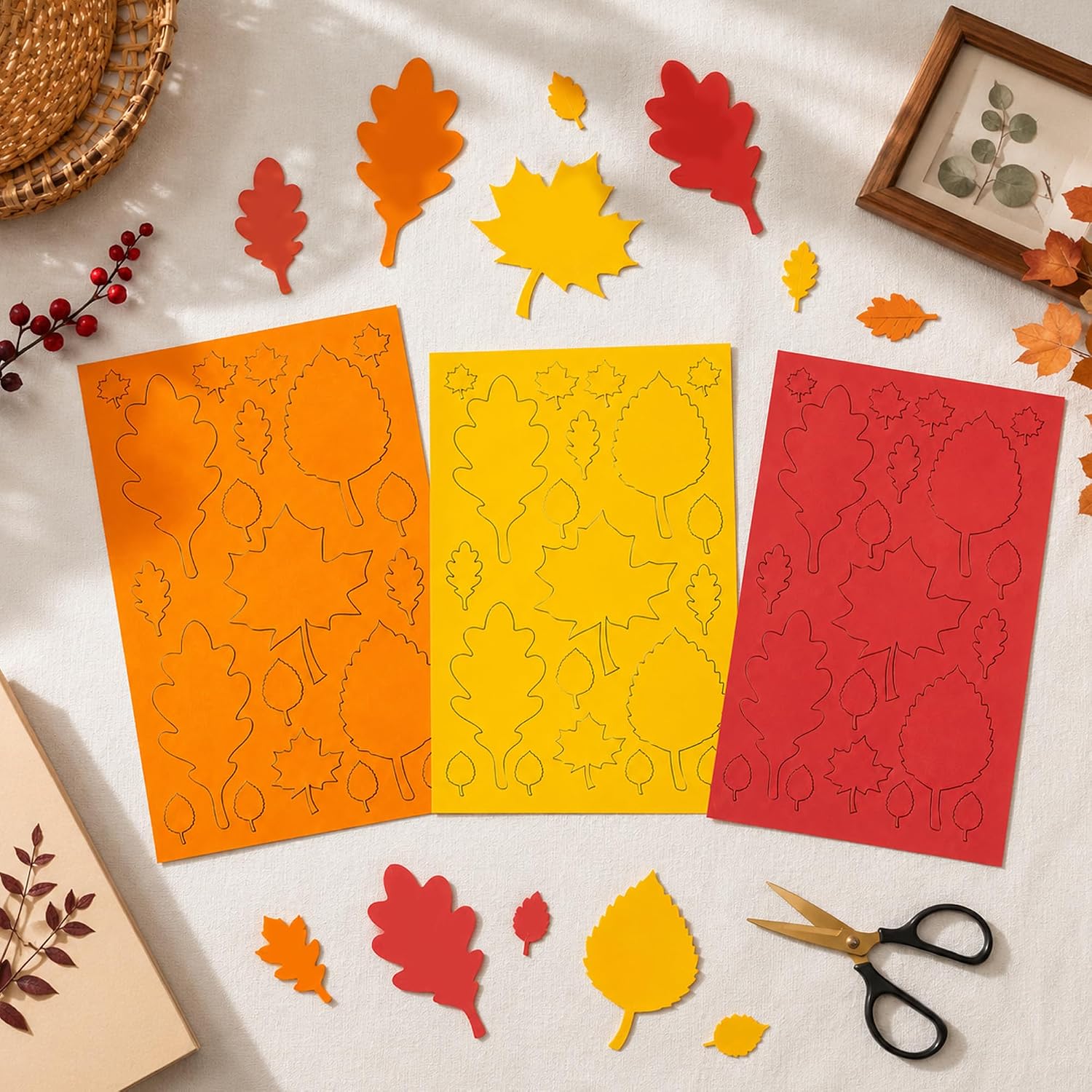 Thanksgiving Crafts for Kids - 300 PCS Fall Leaves Cutouts Pre-Cut Set