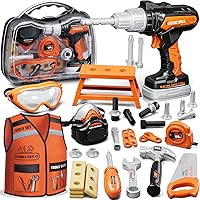 KidBloom Toddler Tool Kit with Battery Drill, Toolbox & Safety Vest - Pretend Play Tools for 3+ Year Old Boys Girls