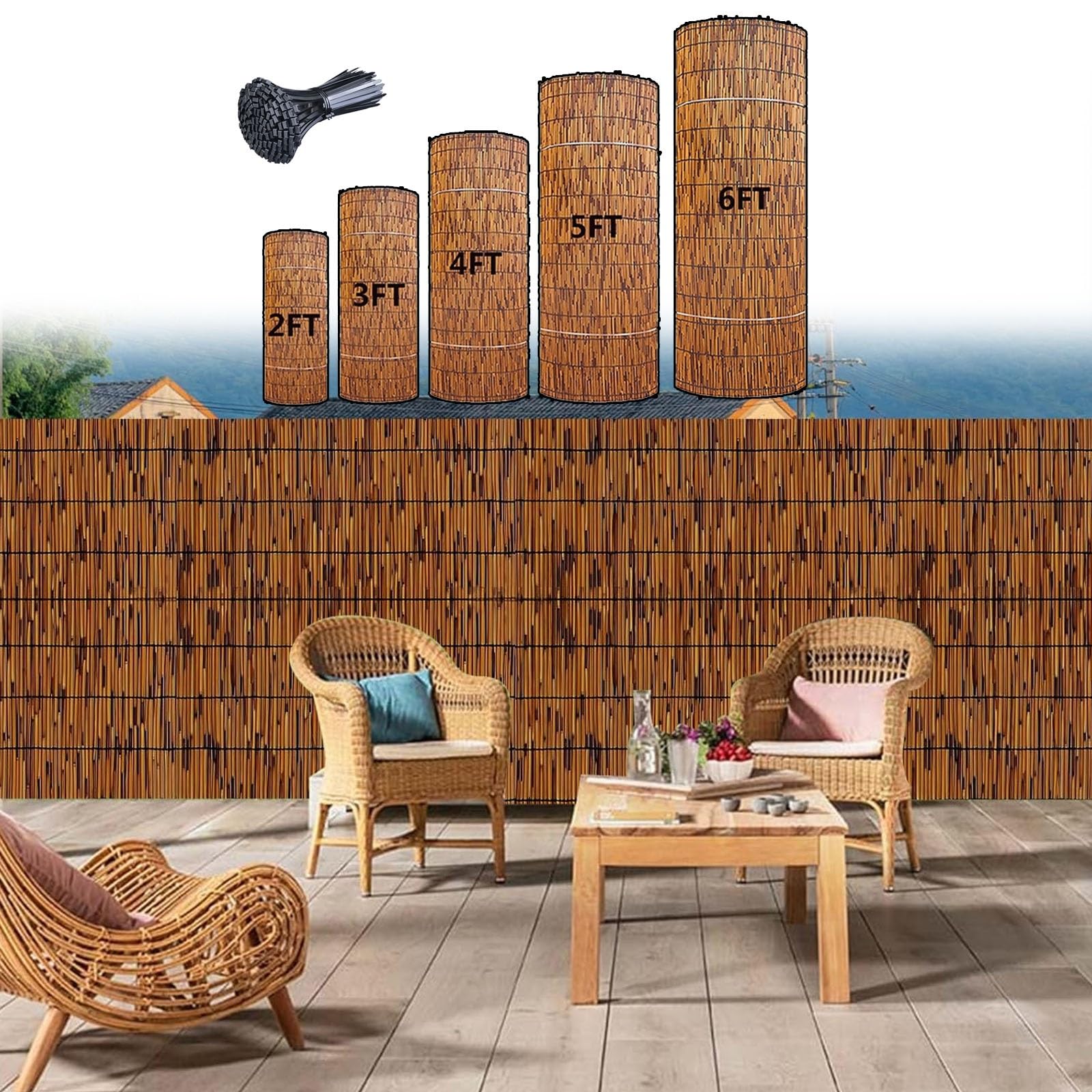 Brise-vent en bambou naturel 0,61x20m pour stopper le vis-à-vis sur le balcon