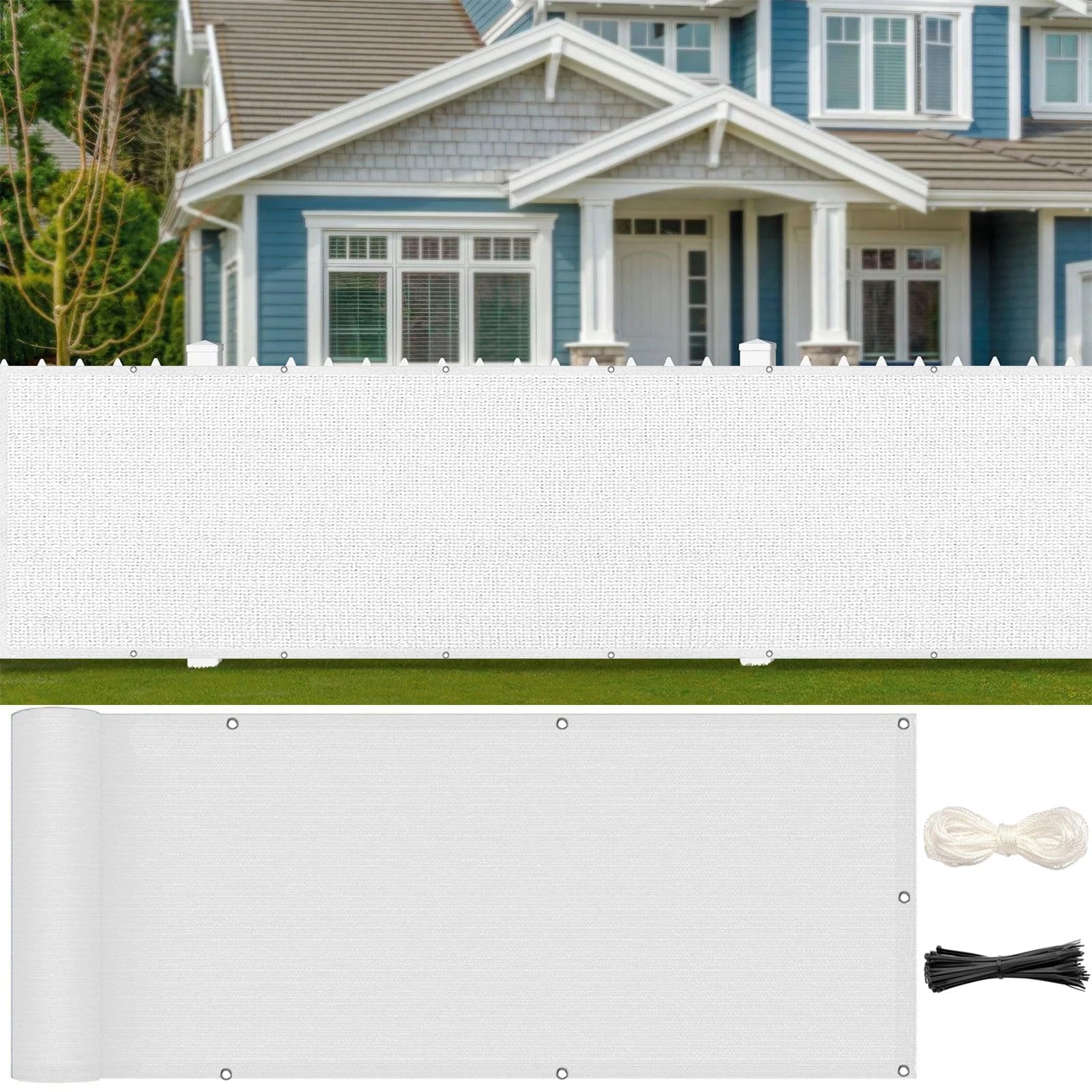 Brise vue balcon 60x150 cm en HDPE blanc avec oeillets et attaches