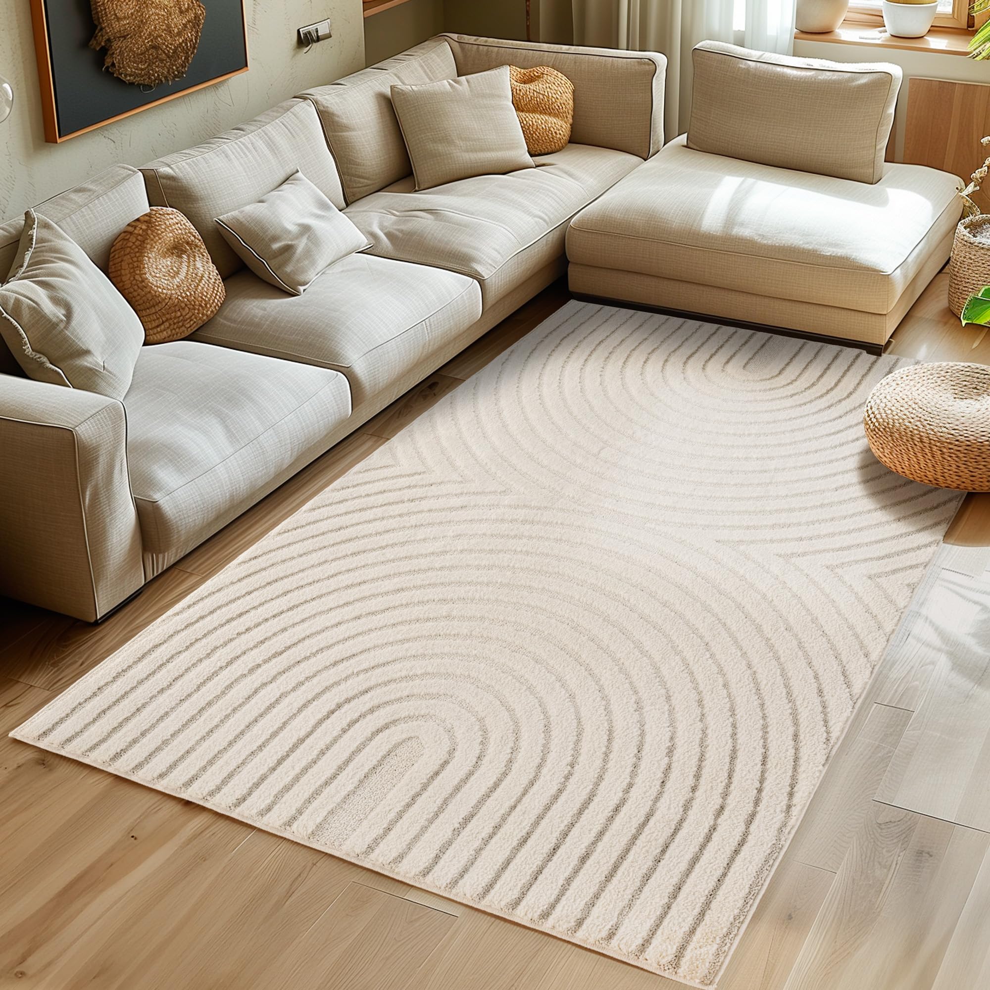 SIMPEX Teppich Hochflor Wohnzimmer Teppich, Weich & Flauschig, Skandinavisch Boho Stil, Langflor Shaggy, Pflegeleicht, Jute Rückseite
