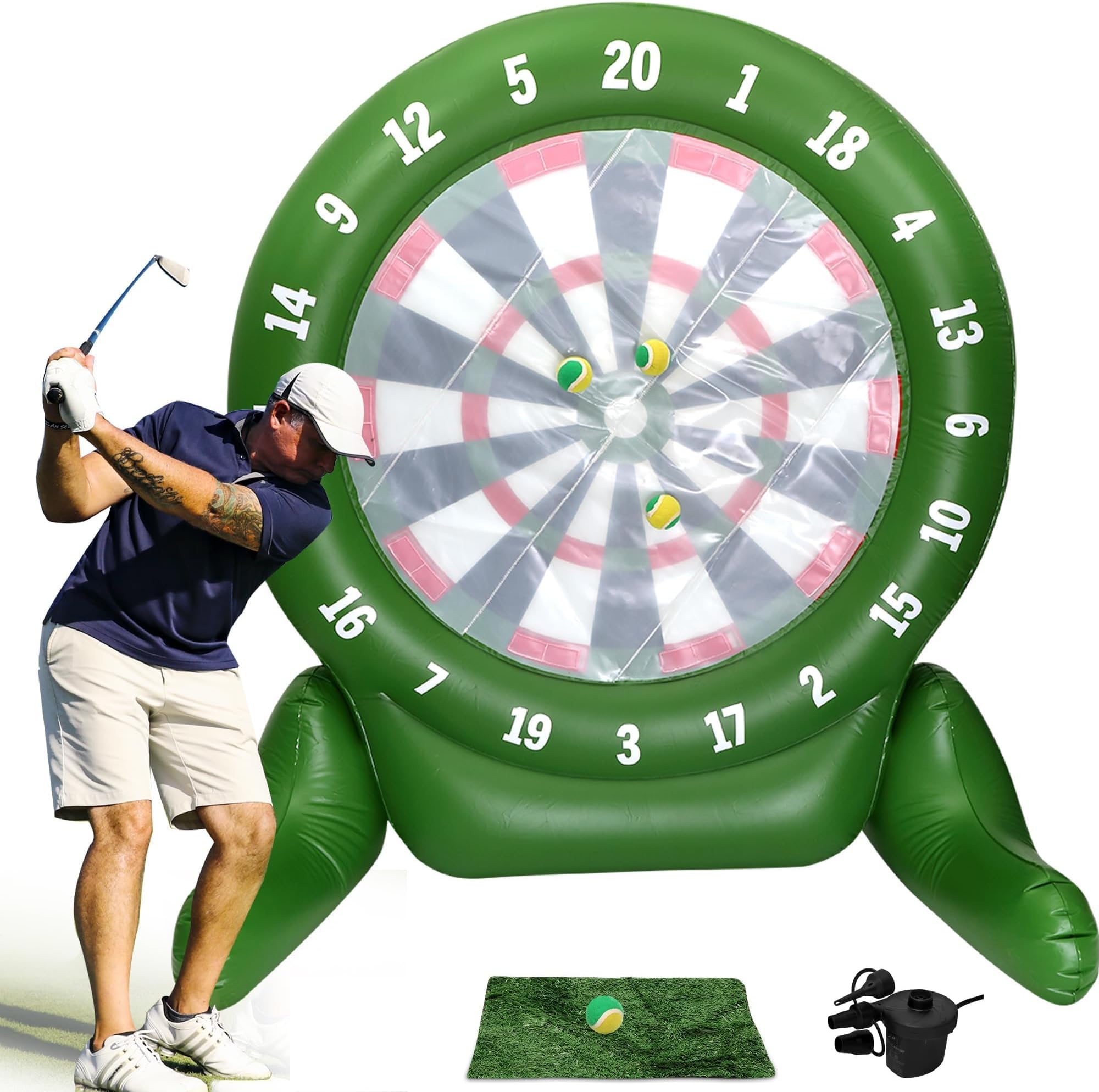 Inflatable Patio Golf Game with Air Pump, 6ft Giant Dartboard for Golf Darts Kick Darts | Giant Outdoor Games for Adults, Family, Party, Camping