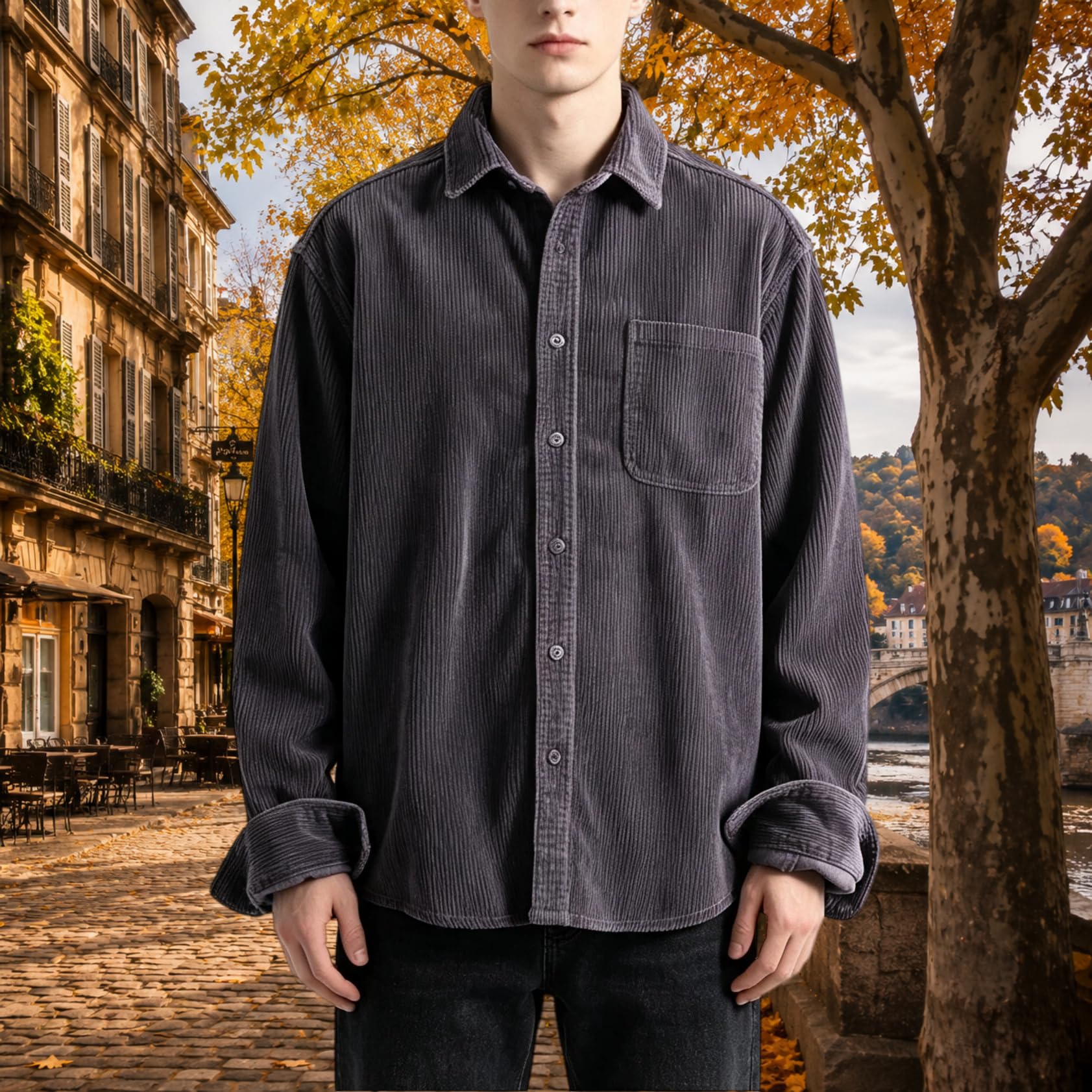 Générique Chemise en Velours Côtelé pour Homme, Style Oktoberfest, Coupe Classique, Manches Longues, Fermeture Boutonnée, Style Western, Idéale pour L'Automne, l'hiver Et Le Quotidien.