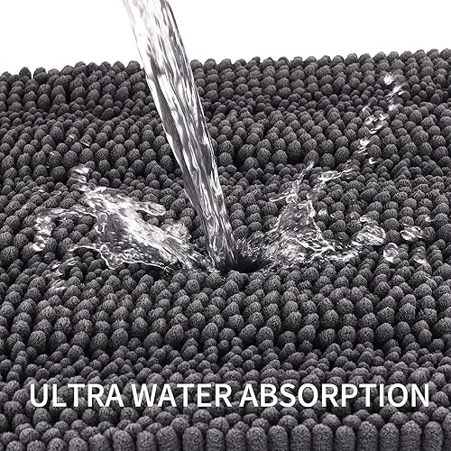 Miniatura 2 de TENGTENGLINK - Tapetes de felpilla gruesa y suave para baño, tapetes de ducha y puerta antideslizantes ultra absorbentes, 16x24 pulgadas, gris oscuro