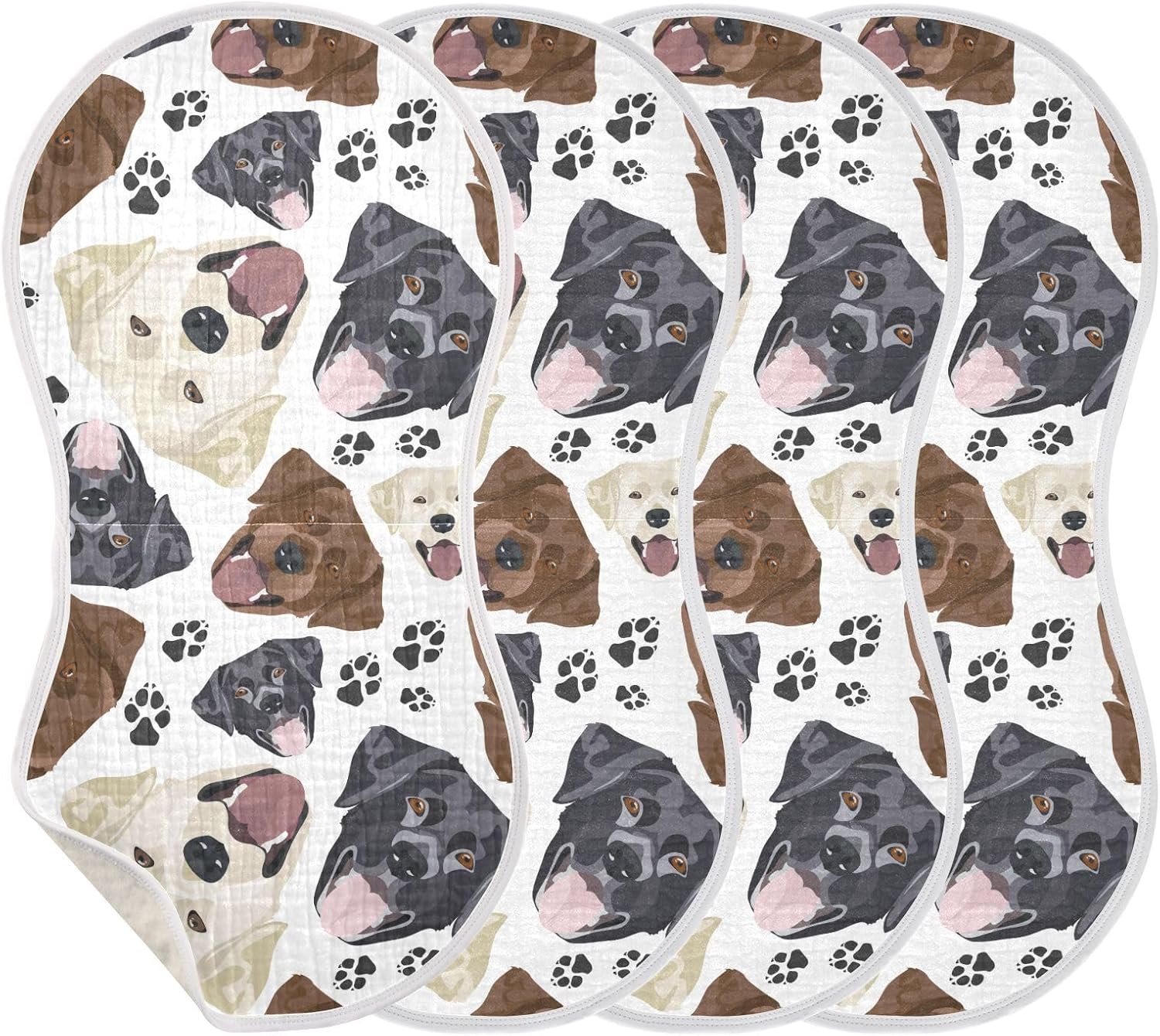 Muslin Burp Cloths for Baby Boys and Girls - 4-Pack Ultra Absorbent Labrador Dog Muslin Washcloths, Newborn Towel, Milk Spit Up Rags, Burp Cloth Bib for Unisex, 22 x 11 Inch