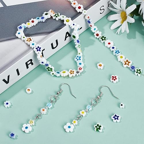 Miniatura 5 de OLYCRAFT 236 cuentas de vidrio Millefiori hechas a mano, 3 estilos, cuentas de flores de vidrio blanco, cuentas de mosaico sueltas para joyería,