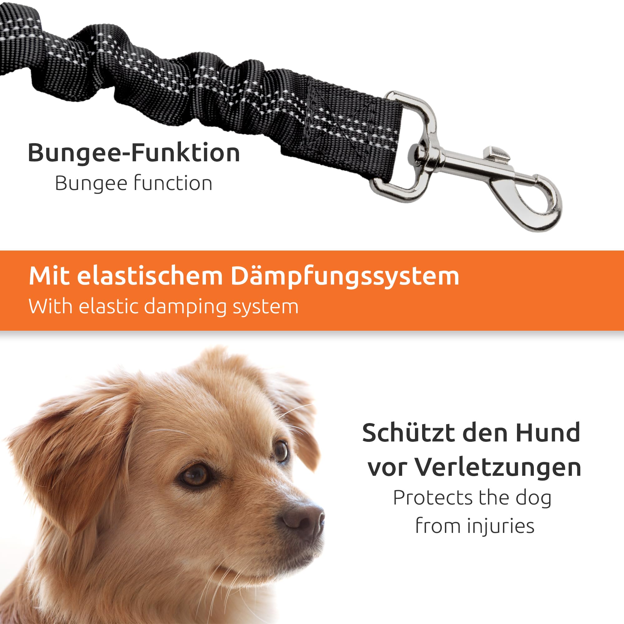 ECENCE Ceinture Chien Voiture - Harnais Voiture Chien - Ceinture de sécurité avec système d’Amortissement élastique et Mousqueton pour Tous Les Chiens et Chats