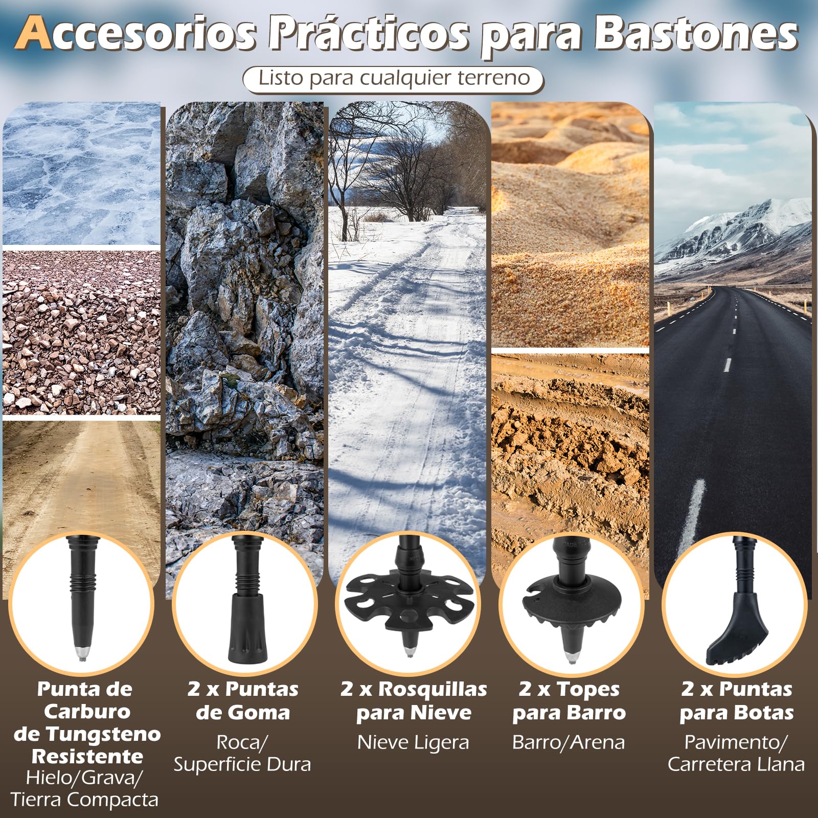 COSTWAY Bastones de Trekking de Aluminio, Bastones Marcha Nordica Plegables Ajustar la Longitud, Par de 2 con Empuñaduras de EVA y Corcho Natural, Bloqueo Rápido, Accesorios para Todo Terreno