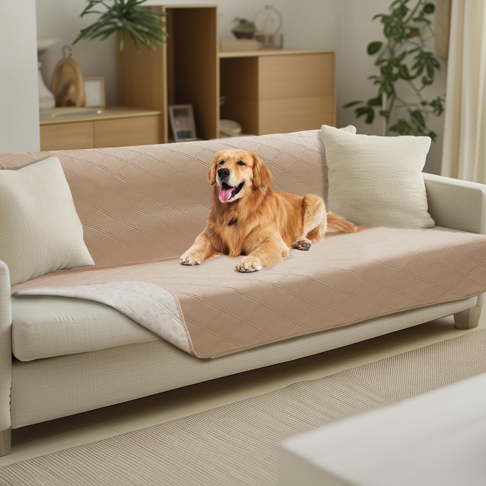 luciphia Copridivano per Cani Impermeabile, Coperta per Cani 100% Impermeabile con Punti Antiscivolo Tappetino Protezione per Mobili Bambini Cane Gatti Lavaggio in Lavatrice Beige kaki 132_x_208cm