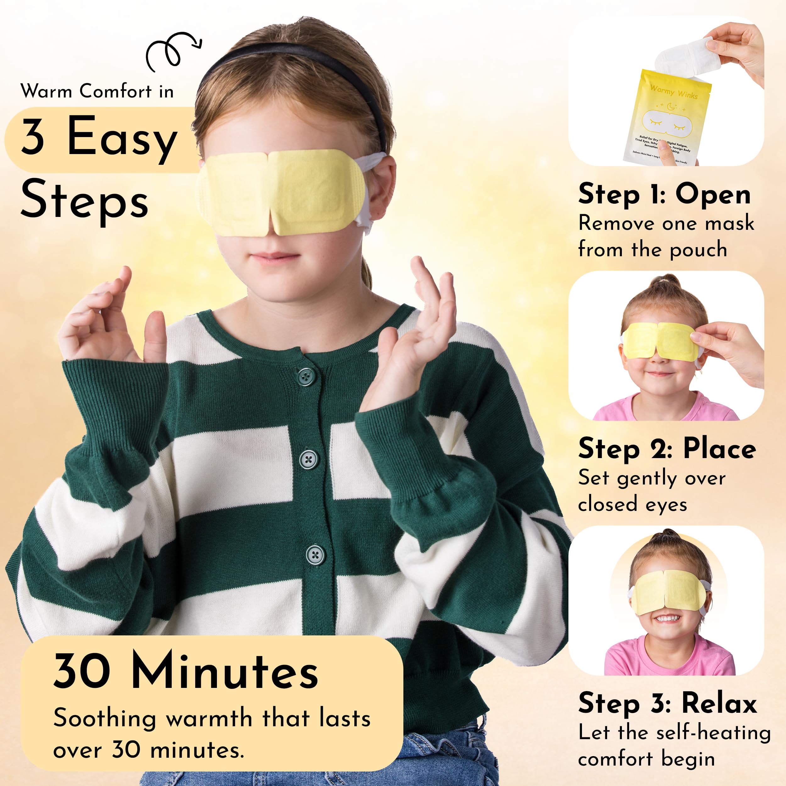 GlamBaby Warmy Winks Self-Heating Eye Mask for Kids, 30 Individual Units