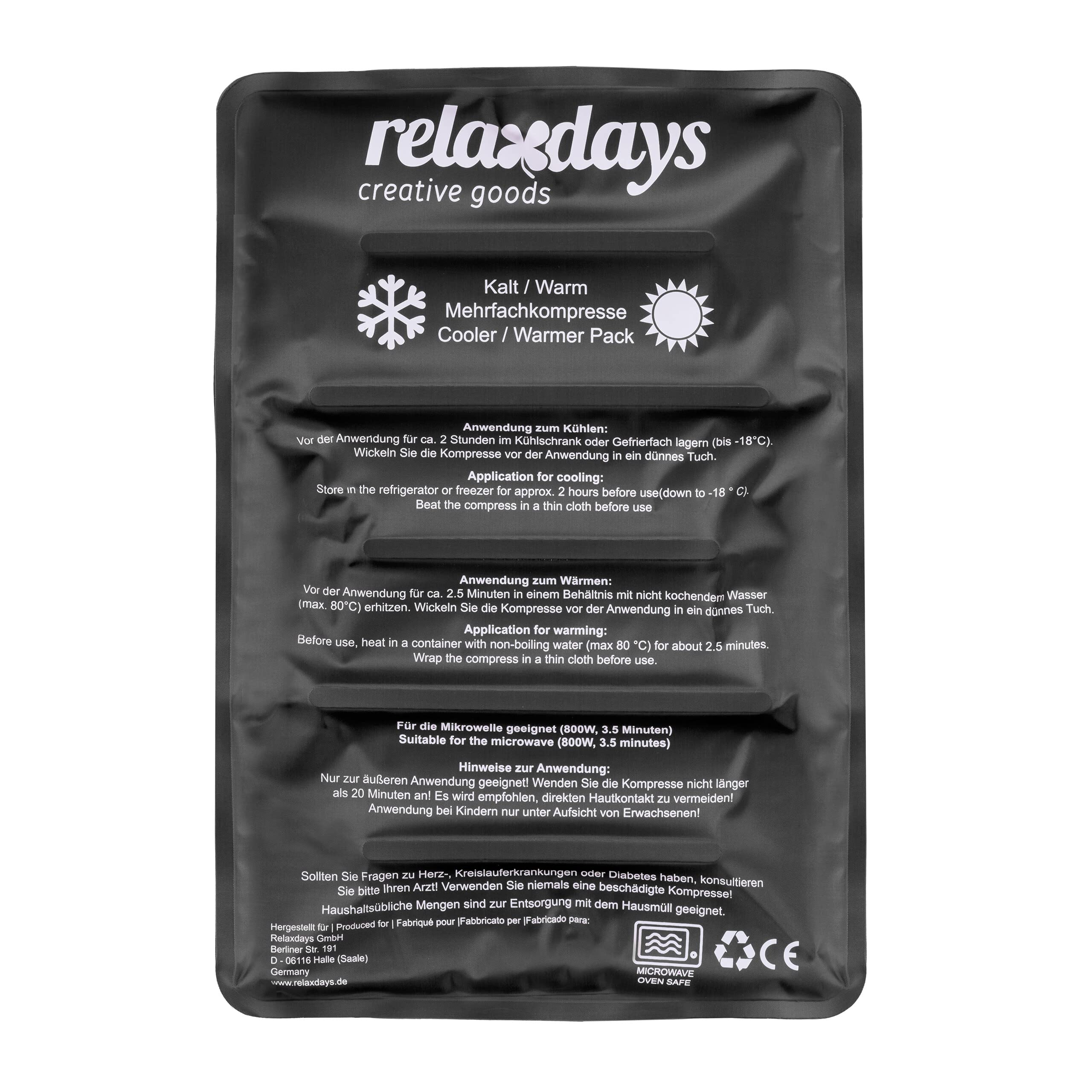 Relaxdays Ghiaccio Gel Termico, Terapia Caldo Freddo, 25 x 36 cm, Cuscinetto Refrigerante Riutilizzabile, Soccorso, Nero