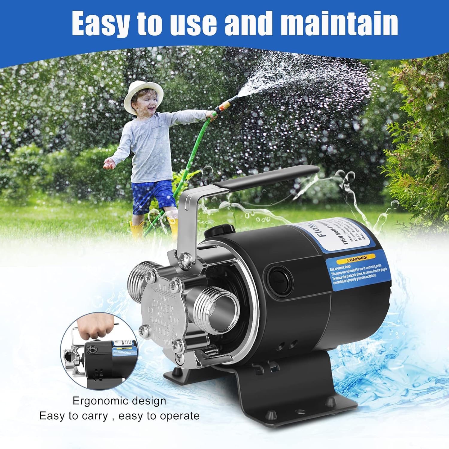Frее Shірріng Ovеr $50 Water Pump 115V 1/10 HP 330 GPH Water Transfer Pump With 3/4 inch Ports Suction Hose And Spare Impeller Electric Water Pump Utility Pump-Black