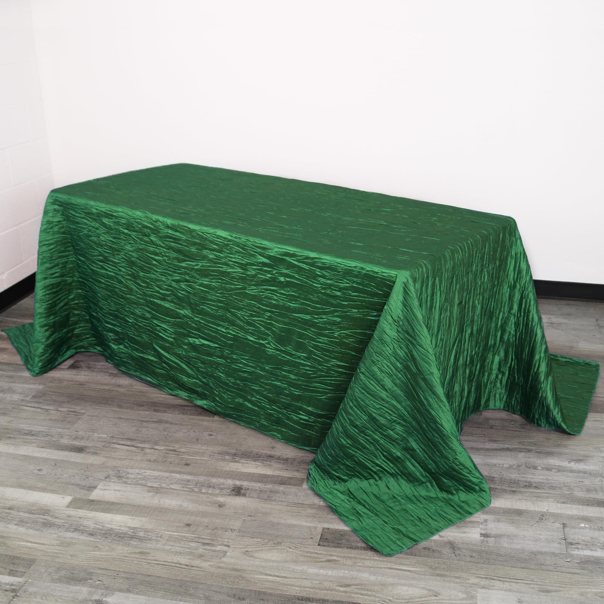 YOUR CHAIR COVERS - 90 x 132 inch Rectangular Crinkle Taffeta Tablecloth - Hunter Green