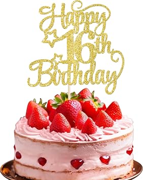 1 Pack Happy 16th Birthday Cake Topper Sixteen 16 Fabulous Cheers to 16 Years Cake Pick with Glitter Star for 16th Birthday Anniversary Party Cake Decoration Supplies Gold