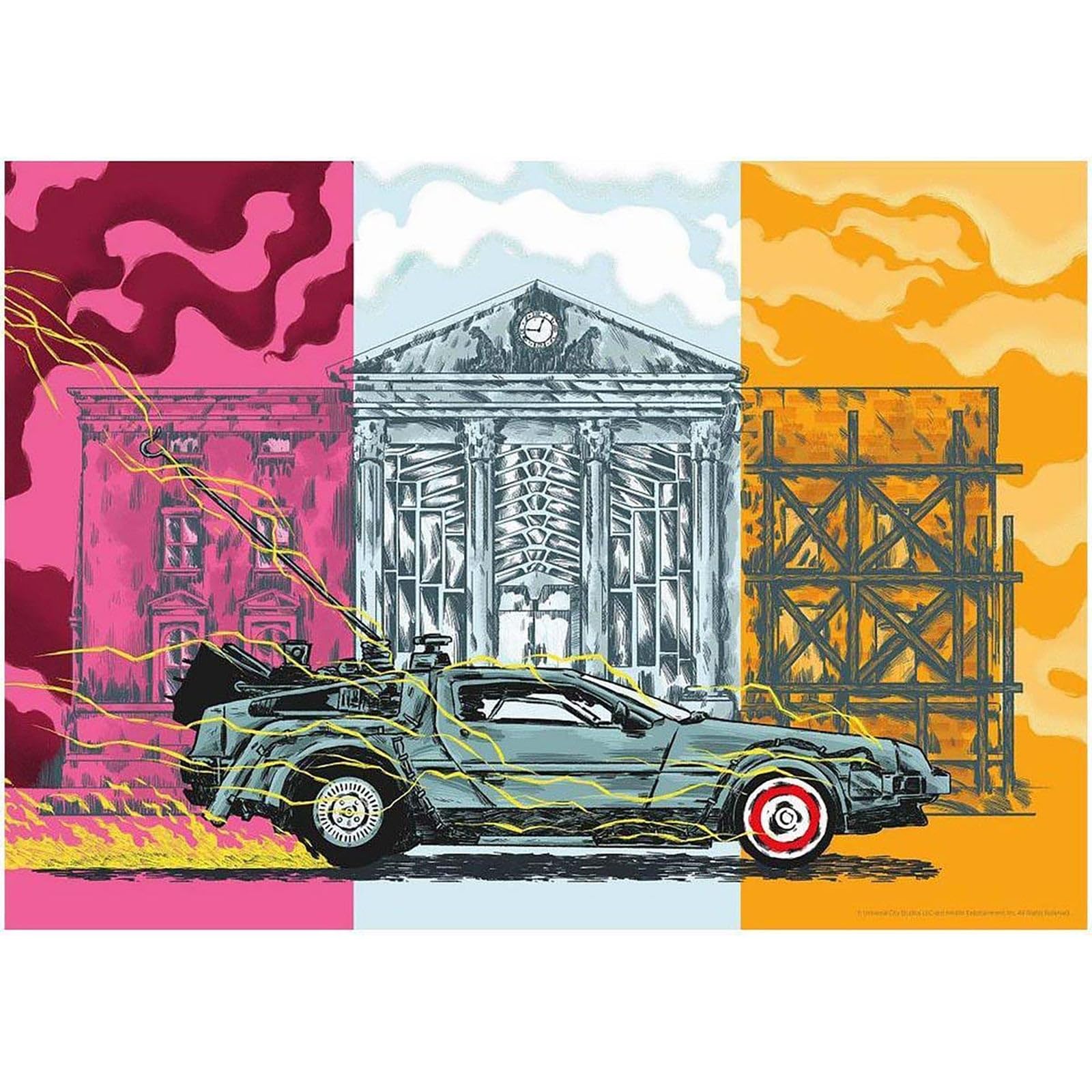 Fanattik Back To The Future Trilogy Art Print – A3 Size – Limited To 995 – Delorean & Town Hall Design – Hand Numbered – Certificate Included – 300Gsm Textured Paper – Movie Collectible Decor