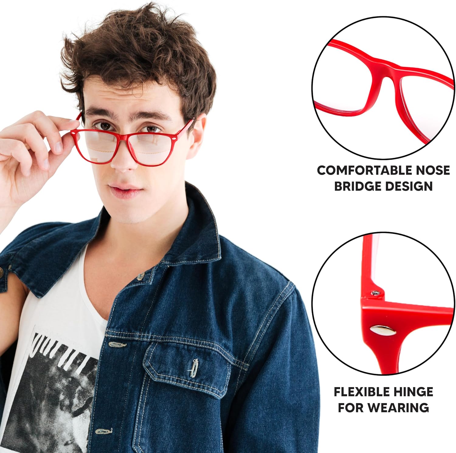 Spooktacular Creations Red Nerd Glasses with Clear Lenses, Red Square Eyeglasses Nerds Costume Accessories, Retro Costume Glasses for Men Women Halloween Costumes Party Props