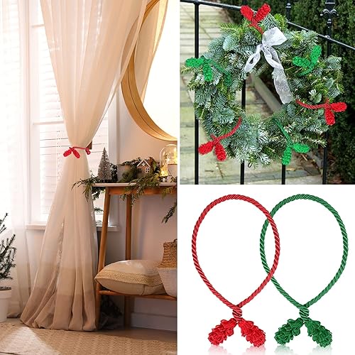 Miniatura 5 de Guirnalda de Navidad para barandilla, lazos decorativos reutilizables y flexibles para guirnalda, decoración del hogar (rojo, verde, 12 piezas)