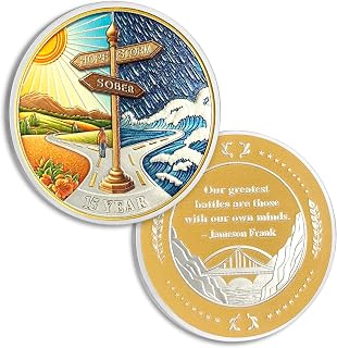 Signpost 15 Year Sobriety Coins, Toward Hope NA AA Chips and Medallions - Fifteen Year Recovery Token with Inspirational Quote, Non-Religious Sobriety Gifts for Men Women
