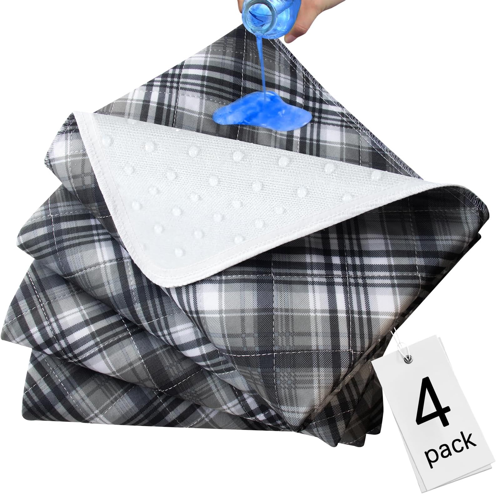 - Washable Waterproof Incontinence Bed Pads - 34” x 36”(4 Pack) , Reusable Heavy Absorbency Underpads for Adults, Kids, Elderly and Pets, Bedwetting Pads for Sofa and Couch, Plaid