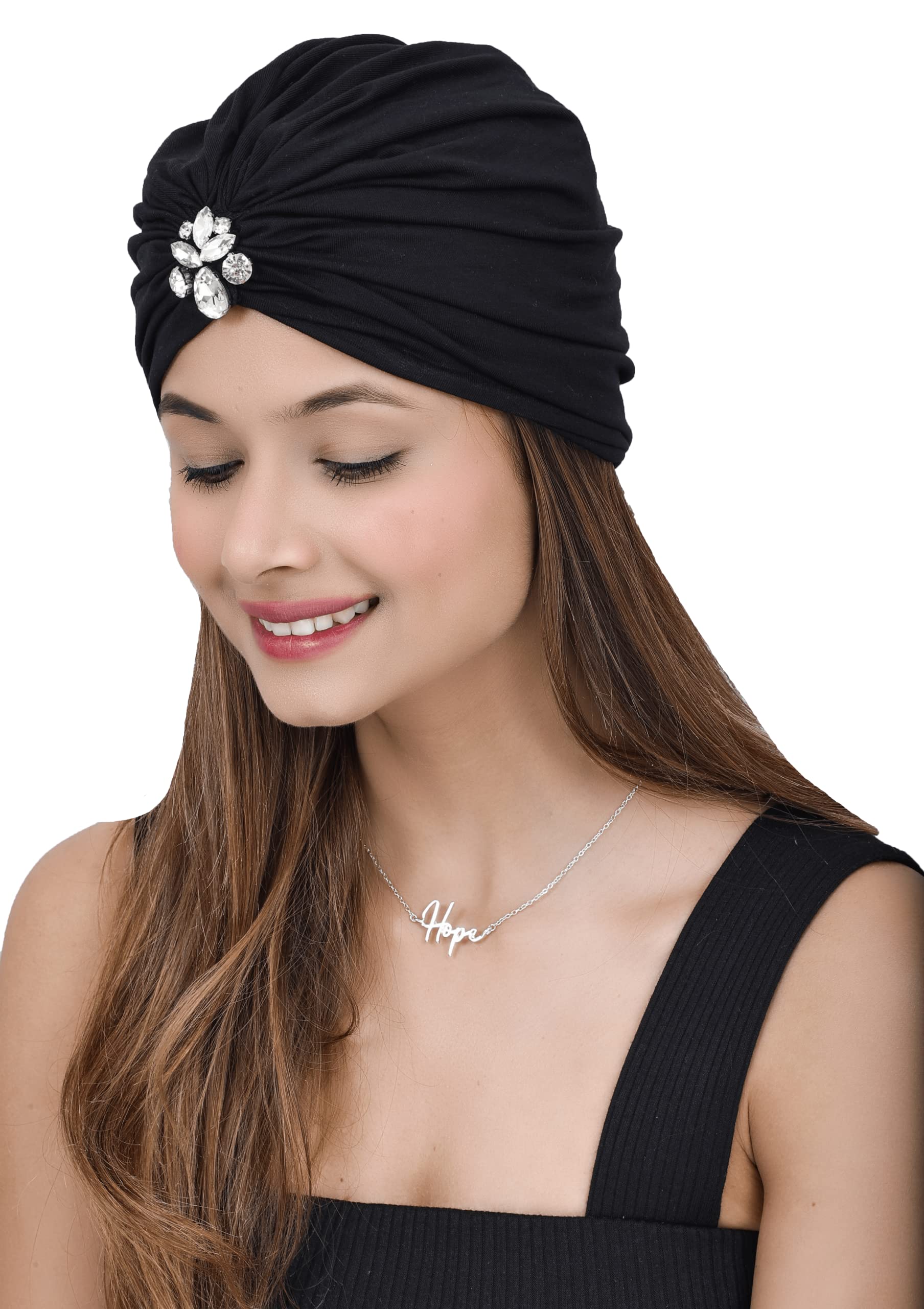 Bamboo Viscose Fashionable Women Brooch Turban Beanies(Multicolor)