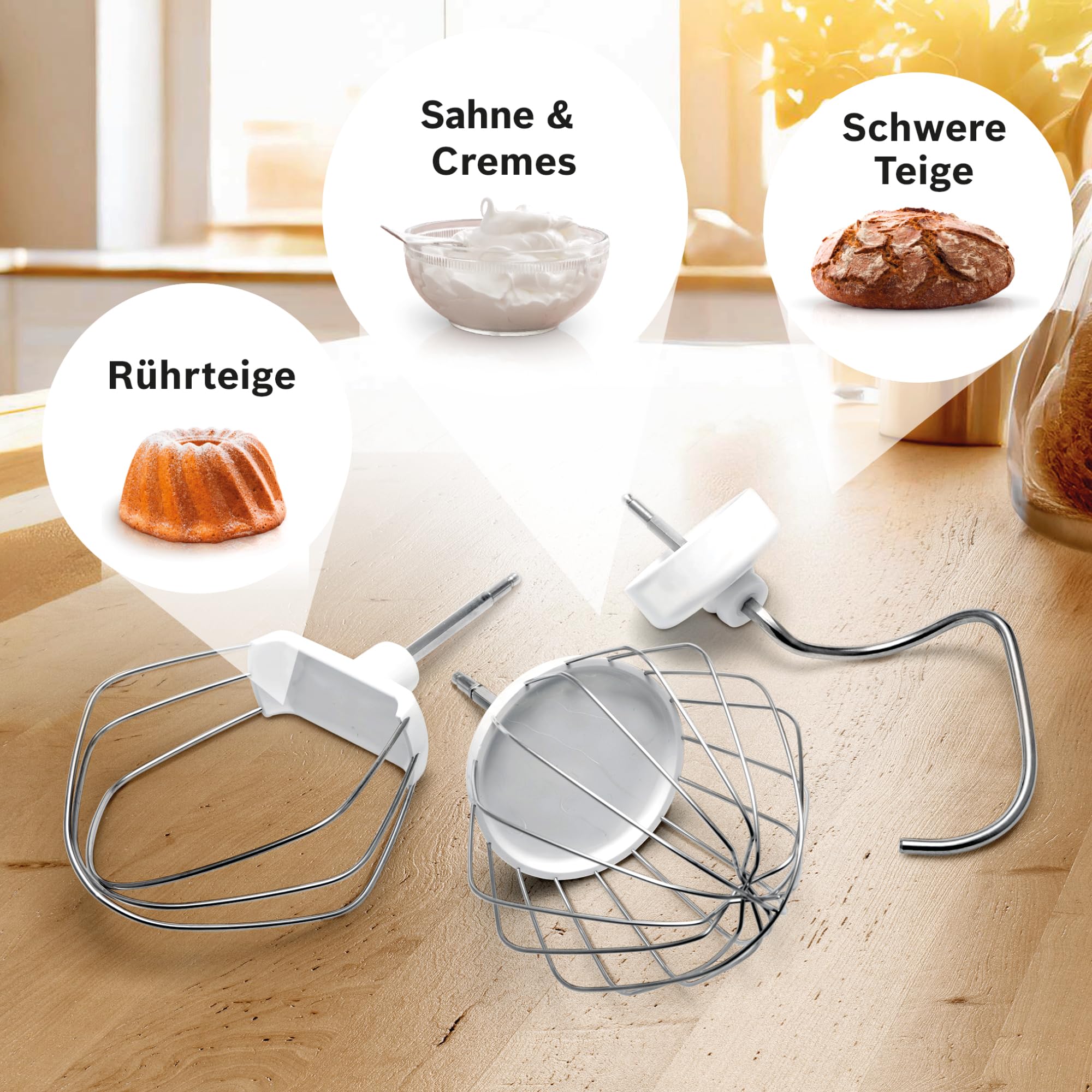 Bosch Küchenmaschine Serie 2, kleine Küchenmaschine, Edelstahl-Schüssel 3,8 L, Knethaken, Schlag-, Rührbesen spülmaschinenfest, 4 Arbeitsstufen, 700W, weiß, MUMS2EW00