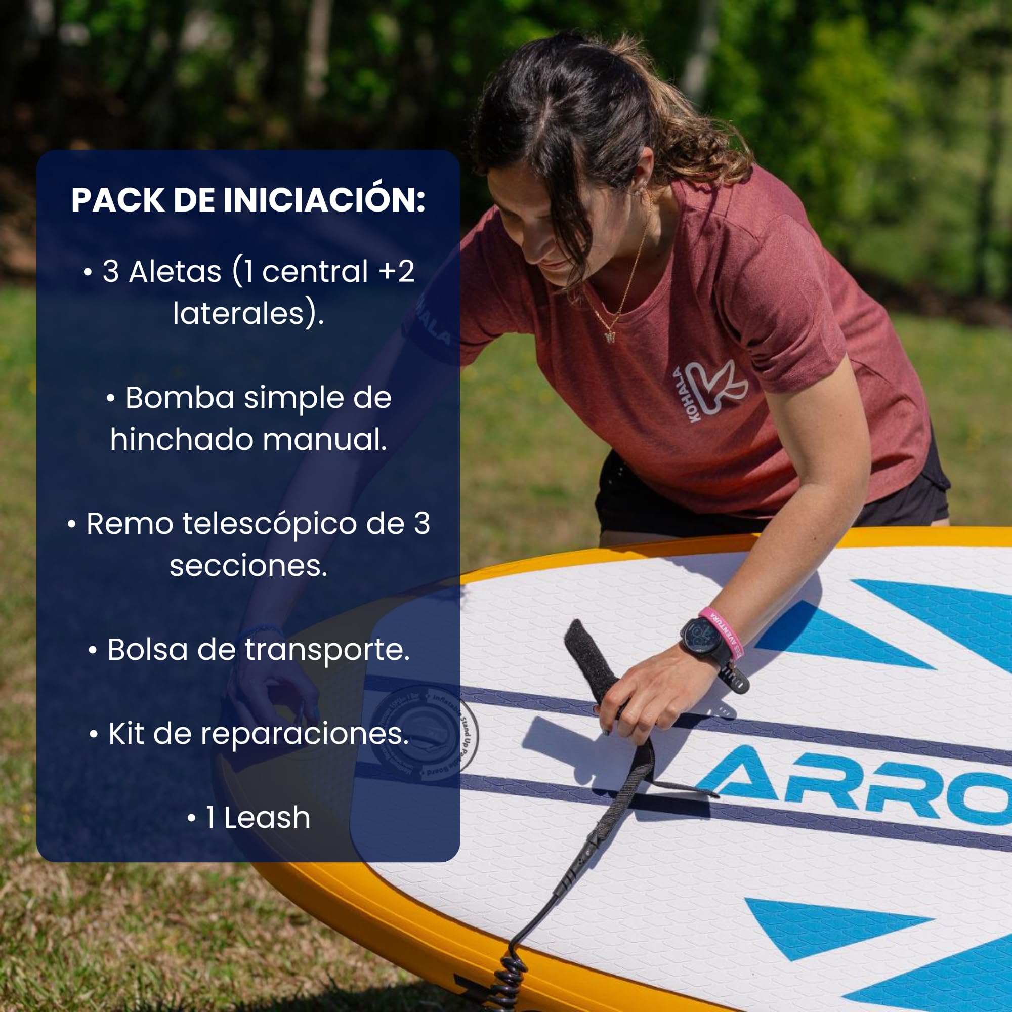 KOHALA Tabla Paddle Surf Hinchable Arrow 10’2” (310 x 81 x 15) cm | Pack Pro con Remo, Bomba Doble Acción, Mochila, Leash y Aletas | Tabla Fusion Avanzada para Adultos
