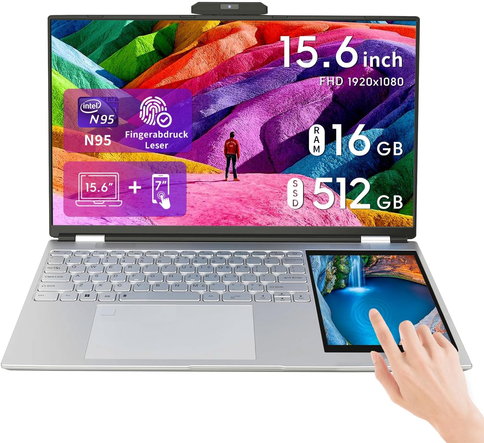 UDKED 15.6 Inch Laptops LCD Screen+7 Inch Touch Screen Dual Screen ...