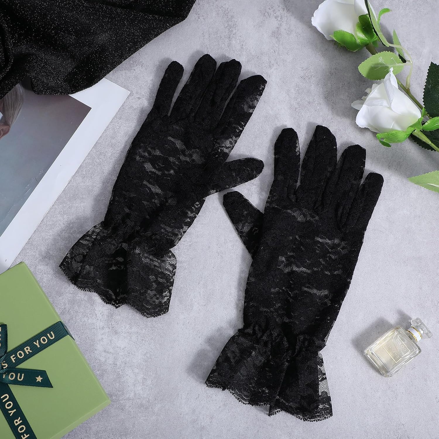 Black Lace Gloves for Women Elegant Tea Party Gloves Opera Gloves Mesh Gloves for Opera Wedding Dinner 1920s Party - Image 6