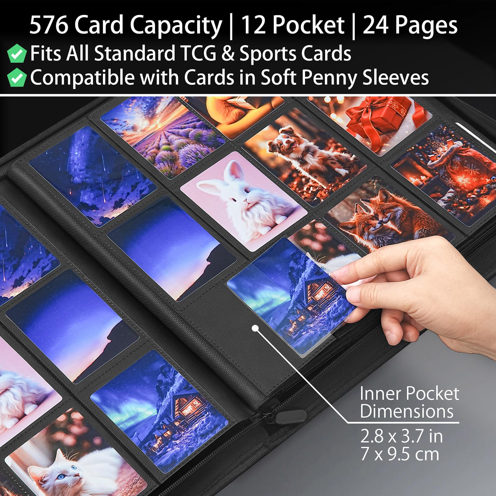 Raccoglitore per carte collezionabili con 12 tasche con cerniera, con