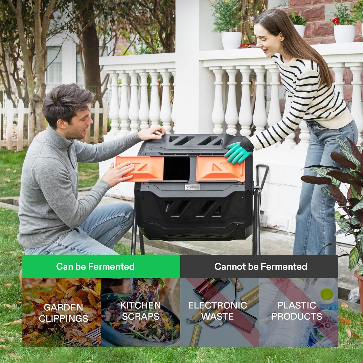 VIVOSUN Outdoor Tumbling Composter Dual Rotating Batch Compost Bin, 43 Gallon Orange Door and 0.2 Gallon Hand held Garden Sprayer Pump Pressure Water Sprayers : Patio, Lawn & Garden