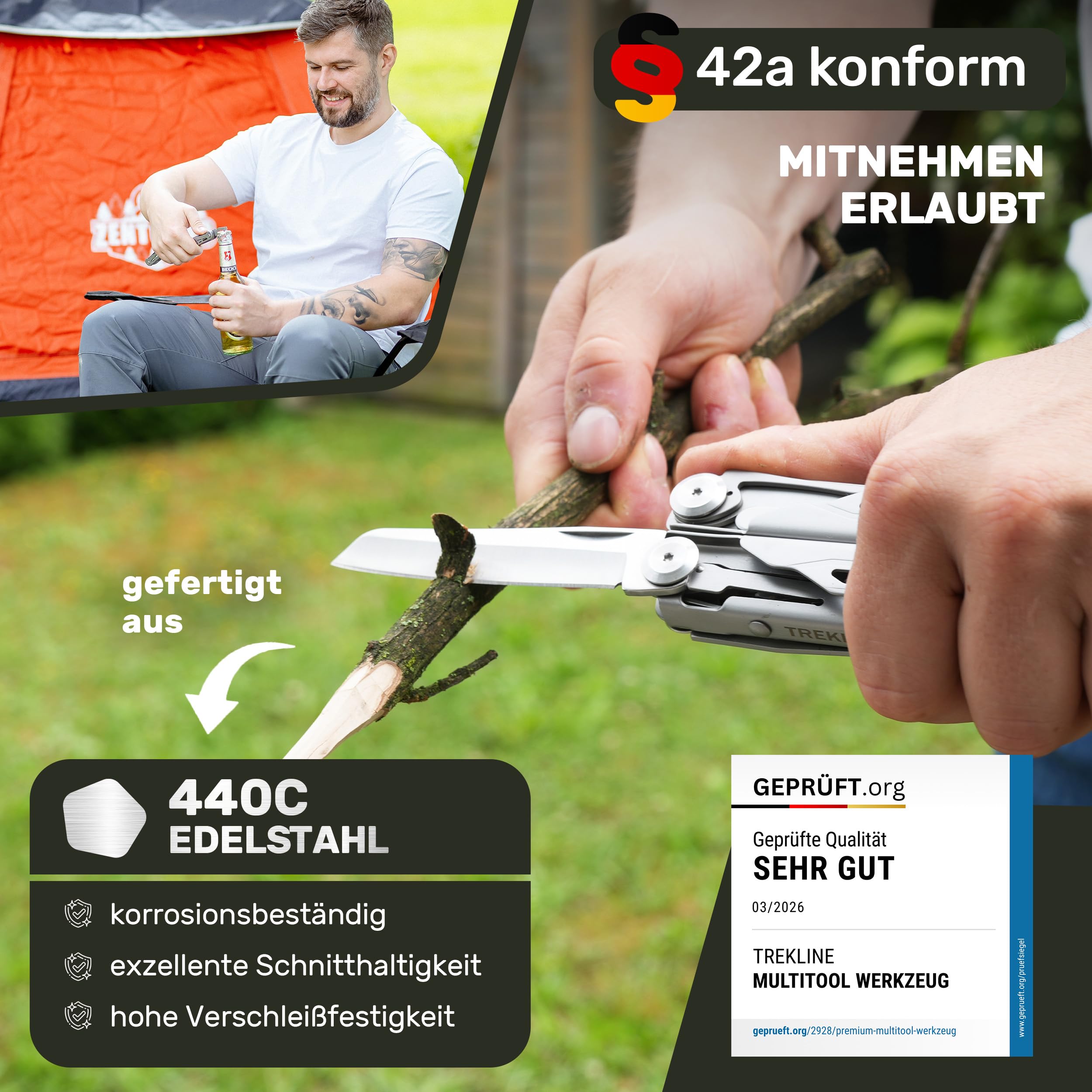 Multitool [440C Edelstahl] Outdoor Camping Survival Multitool Werkzeug Messer, Überlebensmesser, Taschenmesser, Multifunktionswerkzeug, Multi Tool, Multifunktionsmesser (Caveman Plus)
