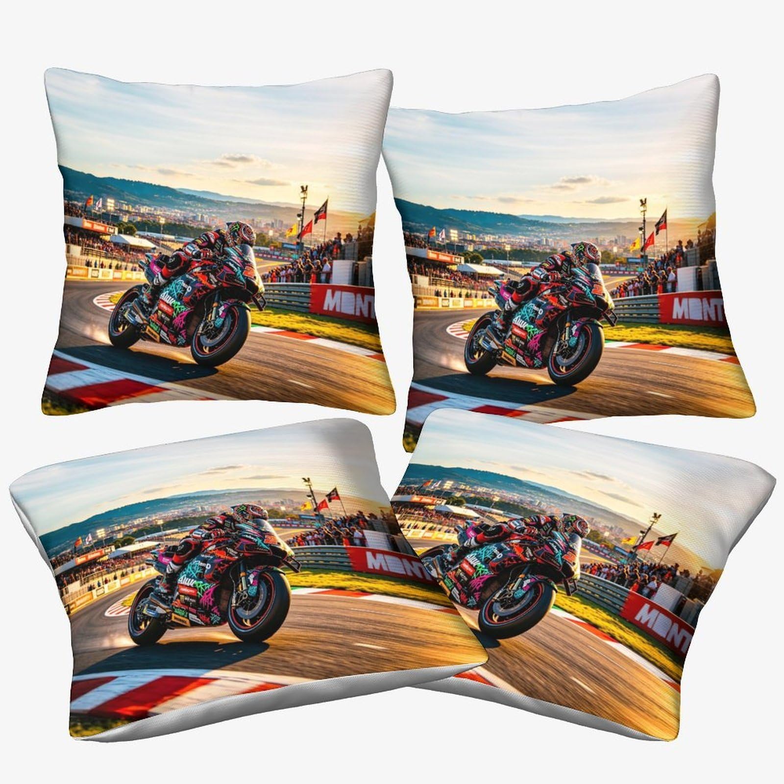 Dafufbw Boys Motor Road Racing-3 Motor Road Racing Throw Pillow Covers 40X40cm, 4Pcs, Motorcycle Race Cushion Covers For Home Sofa Bed Couch For Kids Girls