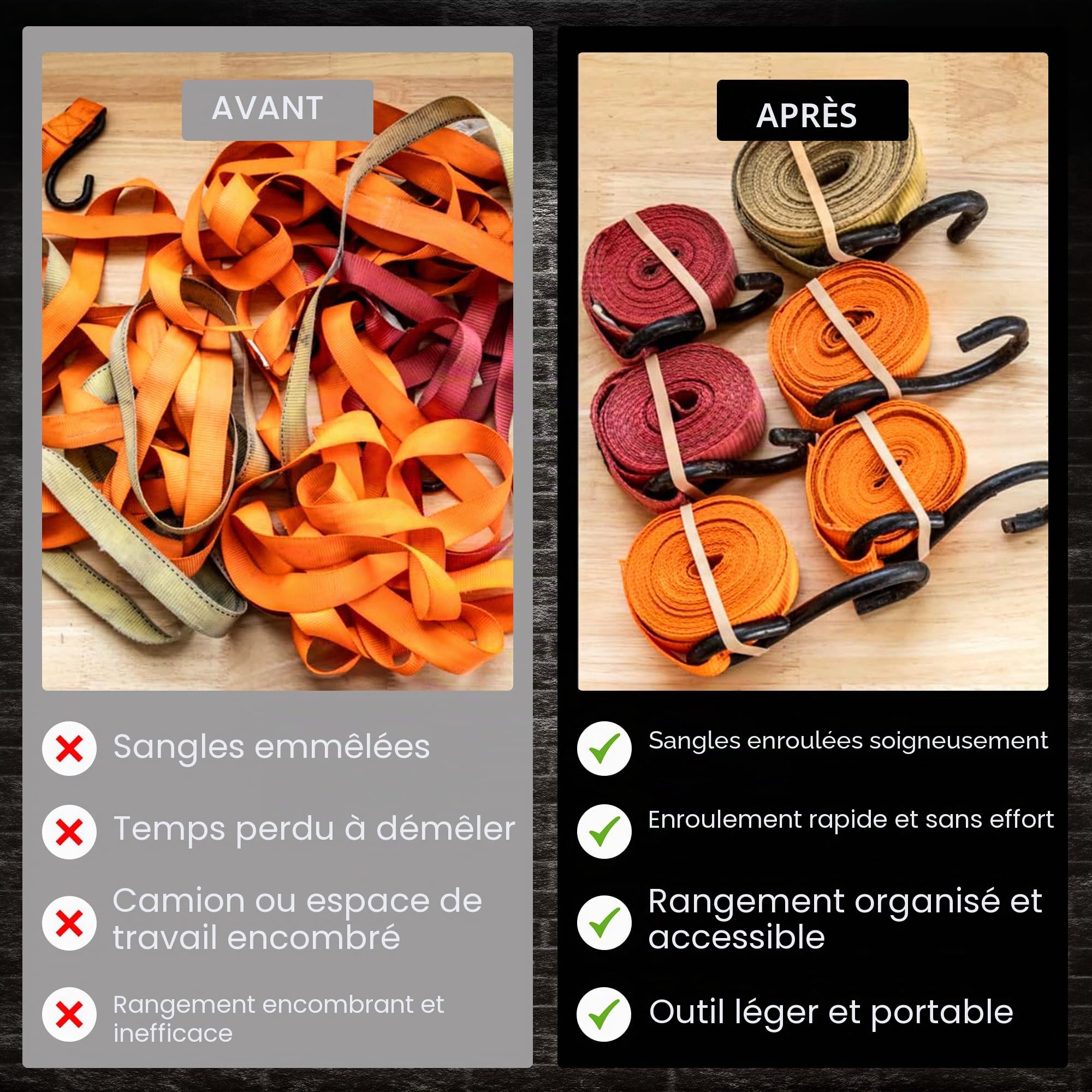 Enrouleur de Sangle à cliquet, Rouleau de Sangle et Organisateur pour Votre Camion ou Votre Maison, Accessoires pour mèches