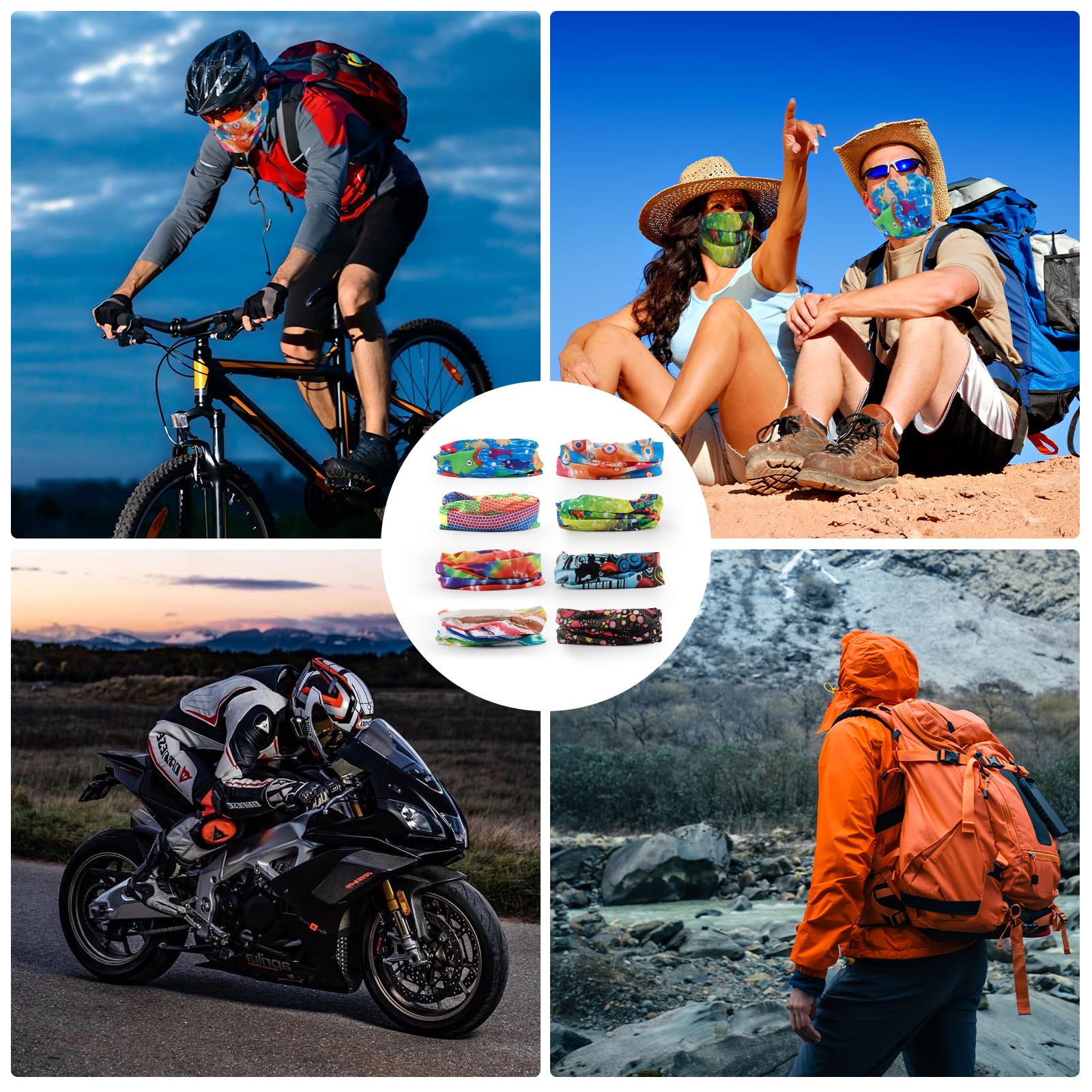 8 Piezas Multifunción Bufanda Bandana, Deporte Bragas de Cabeza, Bandana Polainas de Cuello Protección UV, Elastica Pañuelos Cabeza para Correr Senderismo Ciclismo