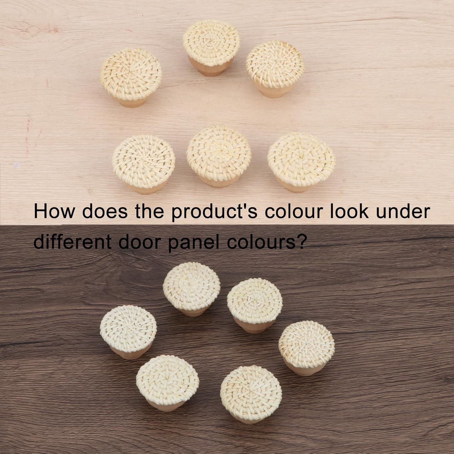 Boho Rattan Dresser Knobs for Girls Kitchen Cabinet knobs and pulls Wicker Woven Decorative Dresser Handles Round Wooden Knobs for Cabinets and Drawers 12 Pcs (Beige/White,12 Pcs)
