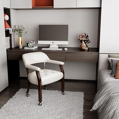 Miniatura 2 de LEEMTORIG Sillas de comedor con ruedas y brazos, sillas de comedor con ruedas, sillas de mesa de póquer de acento, sillas de madera maciza para