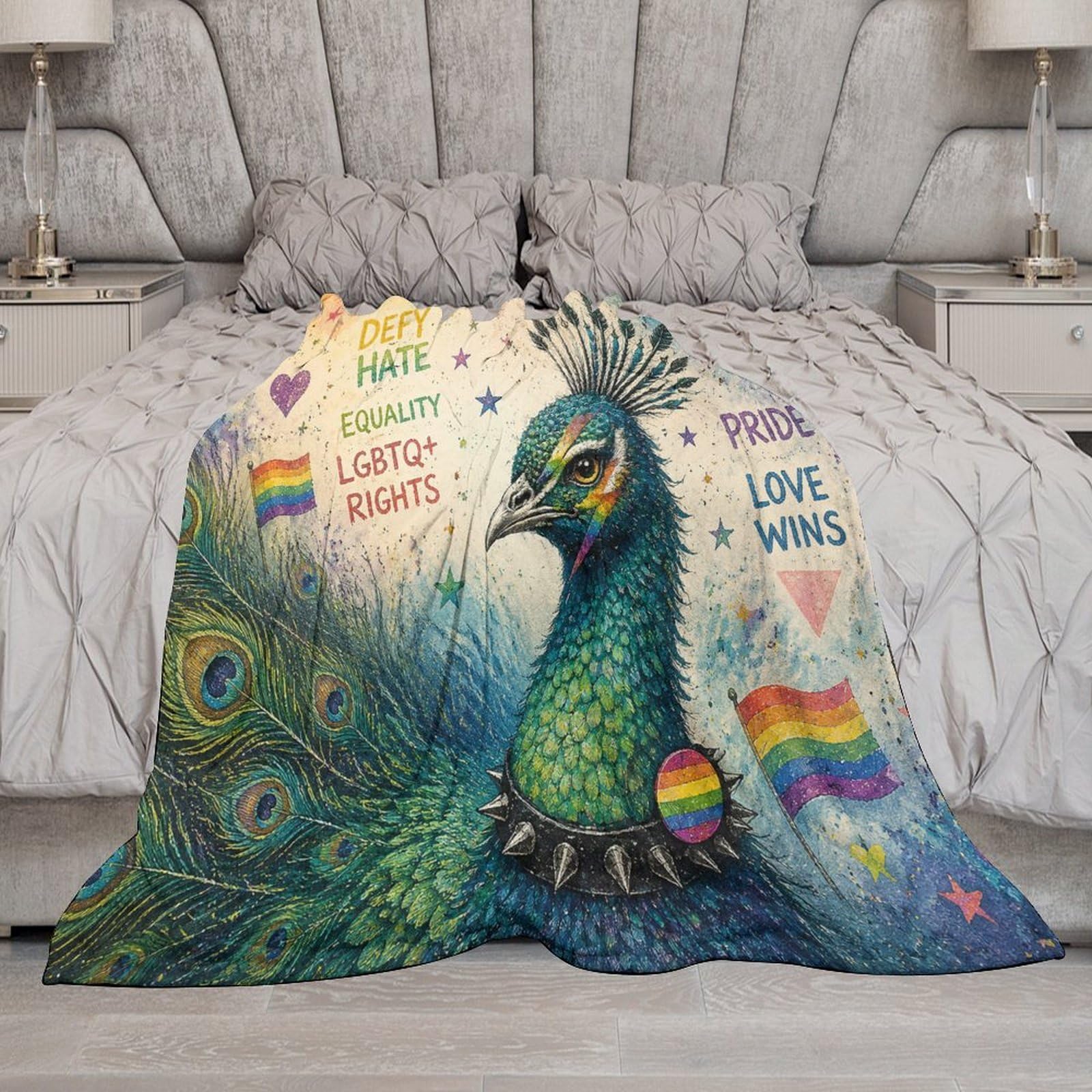 Punk LGBTQ Flag Peacock with Pride Symbols Kuscheldecke für Zuhause