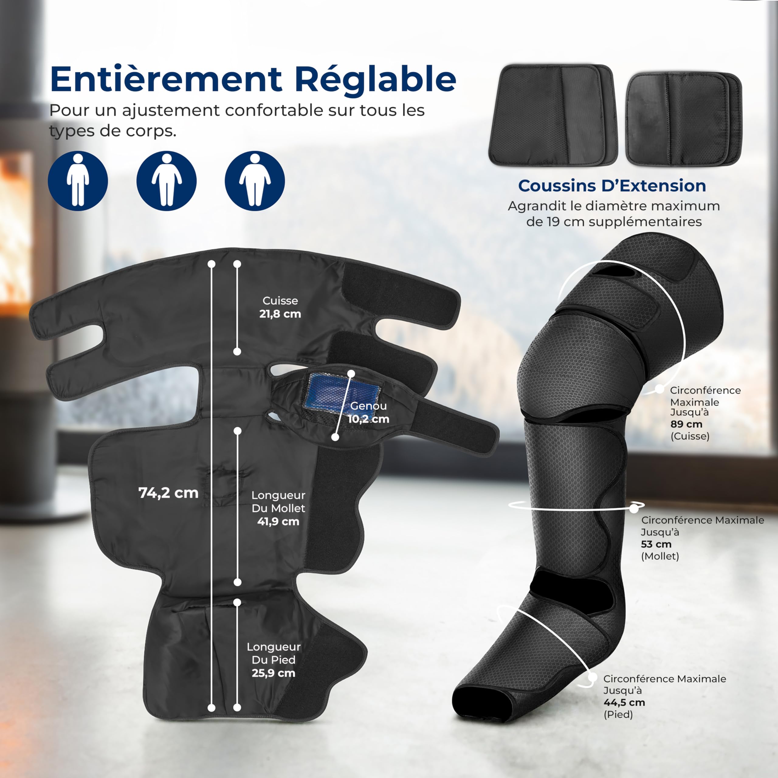 SereneLife Appareil de Massage des Jambes avec Chaleur et Compression d’Air – Massage Mollets, Genoux et Pieds, 6 Modes, 3 Intensités,Vibration, Favorise Circulation Sanguine et Détente Musculaire