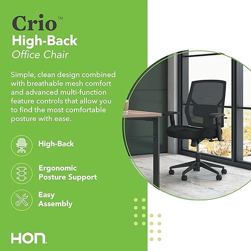 Miniatura 10 de HON Crio - Silla de trabajo de respaldo alto, silla de computadora con respaldo de malla con control asincrónico para escritorio de oficina, en