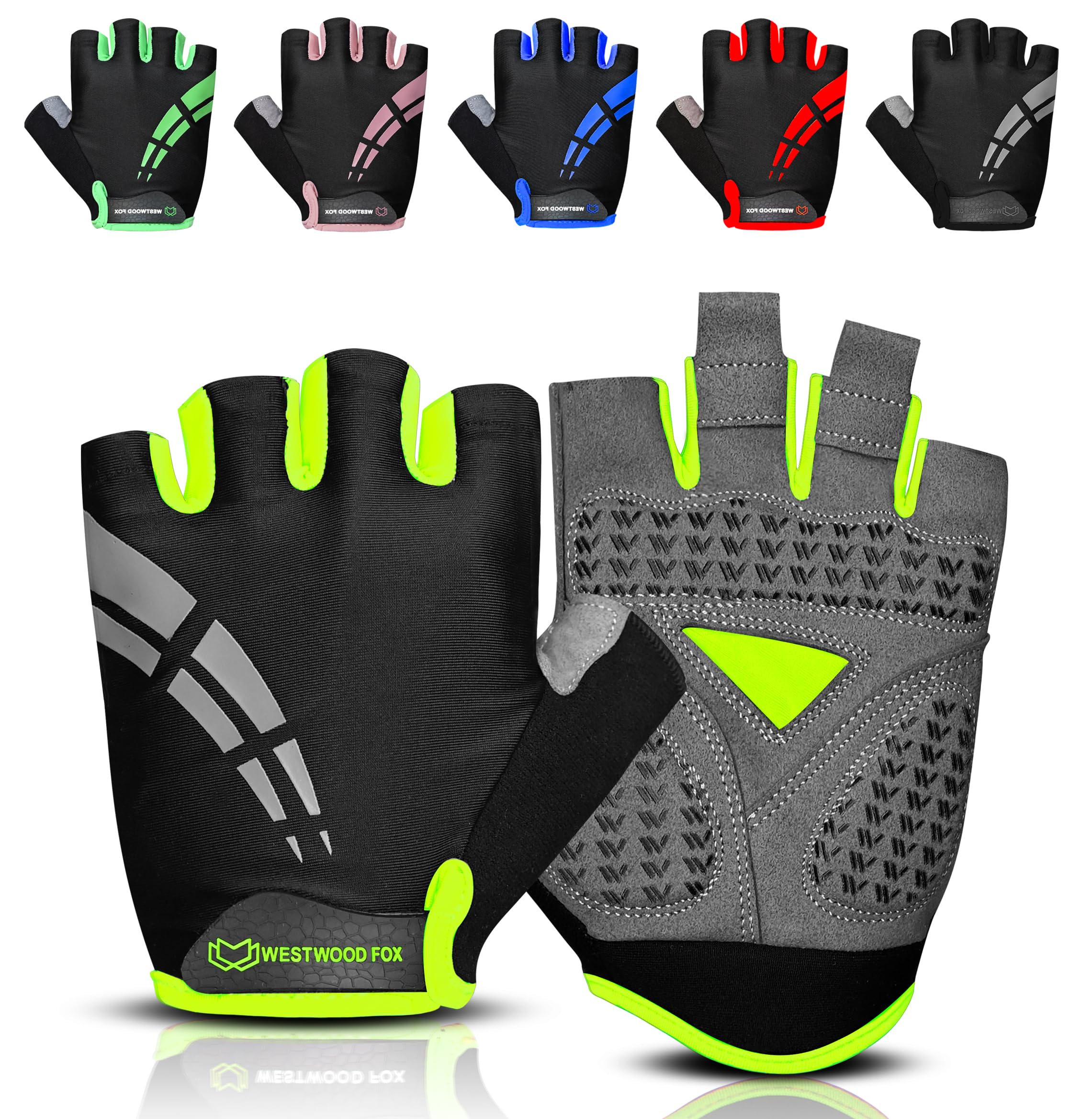 WESTWOOD FOX Fahrradhandschuhe für Herren und Damen Halbfinger-Gel-gepolsterte rutschfeste Mountainbike-Handschuhe atmungsaktive Stoßdämpfung griffige Handfläche