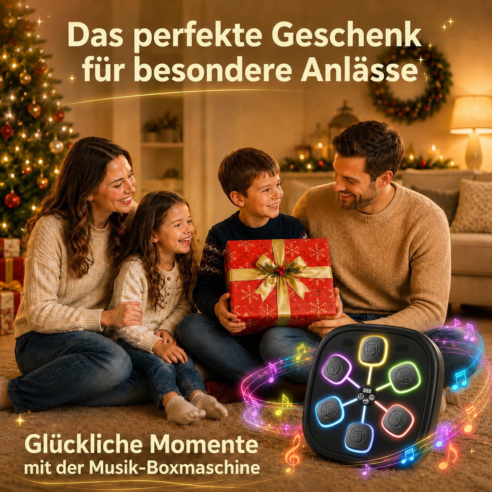 Musik Boxmaschine, Boxmaschine mit Bluetooth für Erwachsene und Kinder, | Sprachsteuerung, Boxhandschuhe enthalten,11 Trainingsmodi, 9 LED-Modi, Schlagzähler
