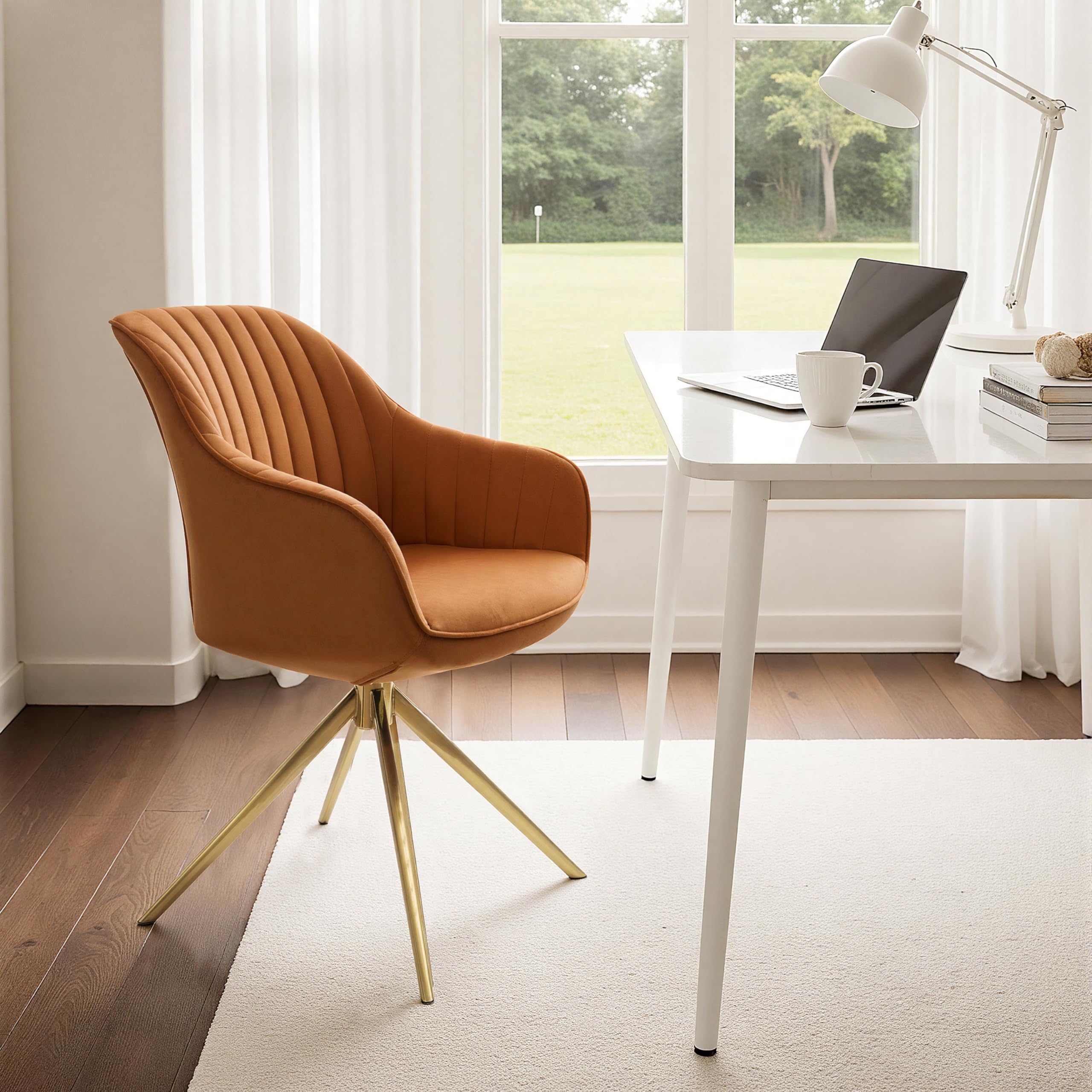 Silla de escritorio tapizada en terciopelo naranja