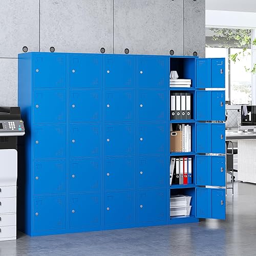 Miniatura 2 de Yizosh Armario de metal con 5 puertas, armarios altos de acero para empleados, armarios de almacenamiento de casilleros de 71 pulgadas para escuela,